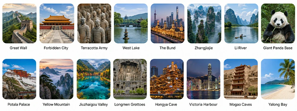China travel AI assistant suggesting popular attractions for a China trip planner
