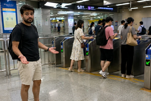Foreign visitor feeling confused while using local apps for maps taxis food delivery and tickets