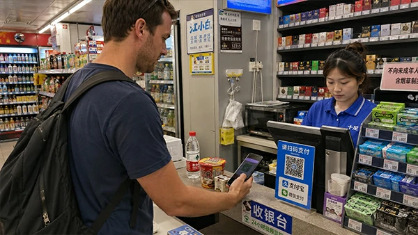 China travel apps such as Alipay and WeChat Pay used by an international traveler for mobile payment in China